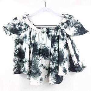 Raga Black White Flutter Sleeve Flounce Crop Top M